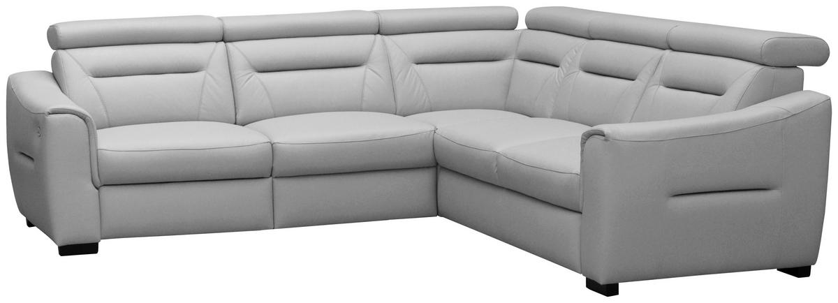 ECKSOFA  in Lederlook Echtleder Platinfarben  - Platinfarben/Wengefarben, Design, Leder/Holz (260/260cm) - Celina Home