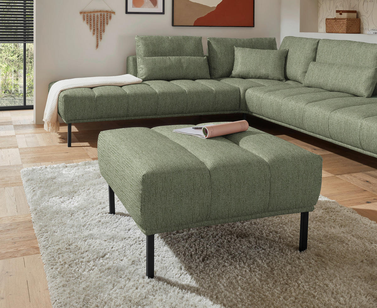 ECKSOFA Flachgewebe Olivgrün  - Schwarz/Olivgrün, Design, Textil/Metall (270/308cm) - Pure Home Lifestyle
