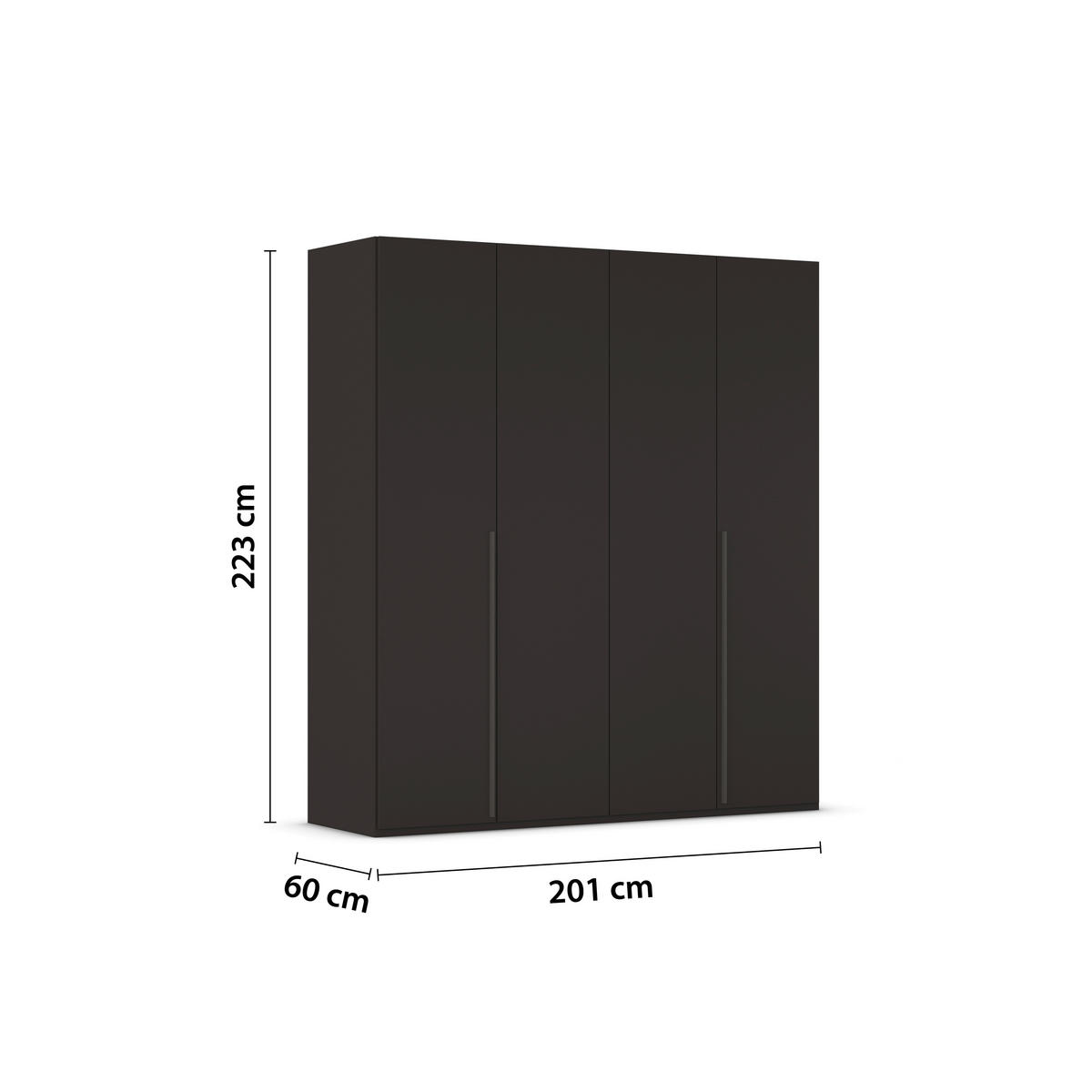 DREHTÜRENSCHRANK 201/223/60 cm 4-türig Schwarz  - Graphitfarben/Schwarz, Design, Holzwerkstoff/Metall (201/223/60cm) - home24