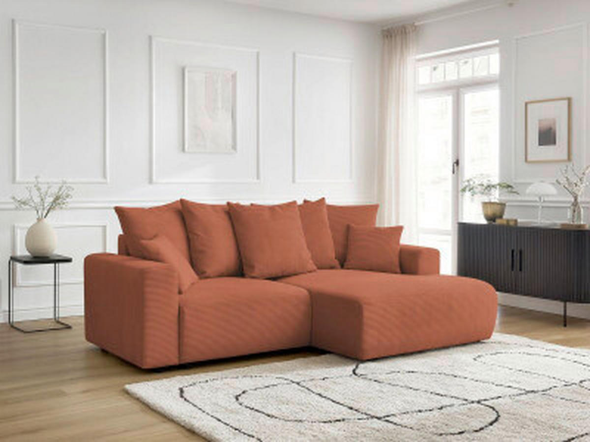 ECKSOFA Ottomane rechts  ATILLA Orange Cord  - Schwarz/Orange, MODERN, Kunststoff/Textil (244/149cm)