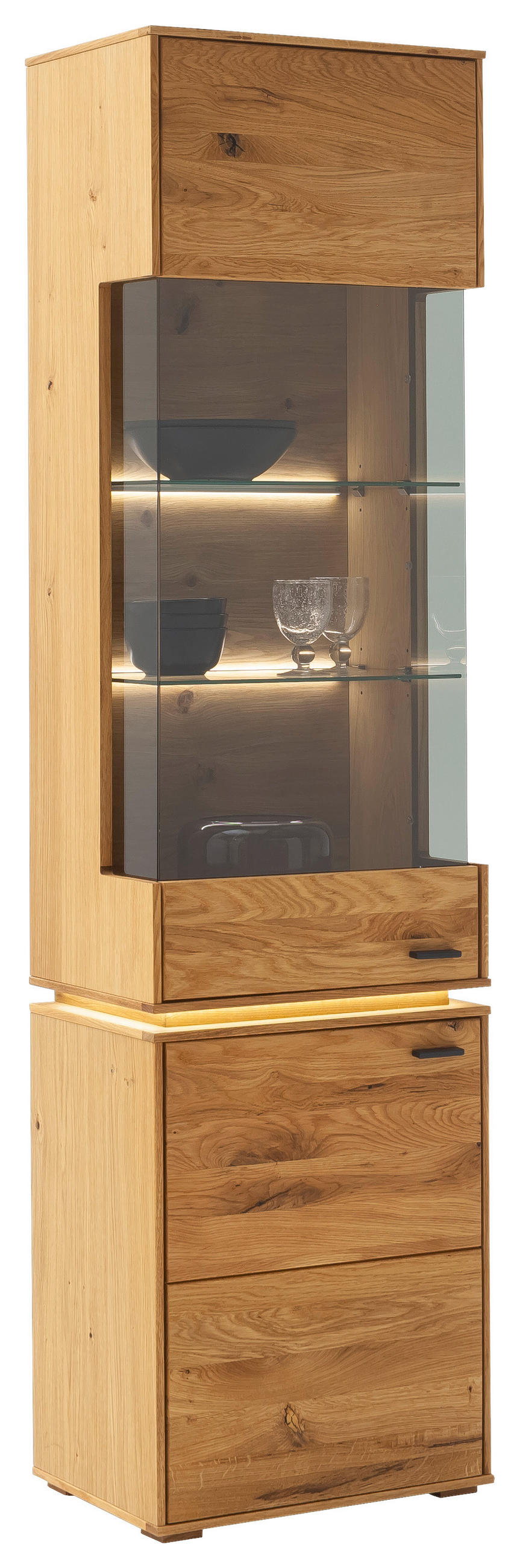 VITRINE in furniert, massiv, teilmassiv Wildeiche Wildeiche  - Wildeiche/Anthrazit, Natur, Glas/Holz (53/202/38cm) - MID.YOU