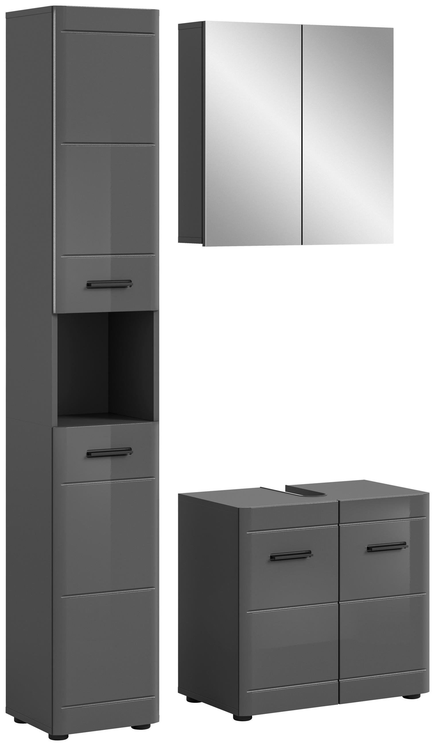 KOUPELNA šedá, vysoce lesklá šedá  - šedá/černá, Moderní, kompozitní dřevo/plast (90cm) - MID.YOU