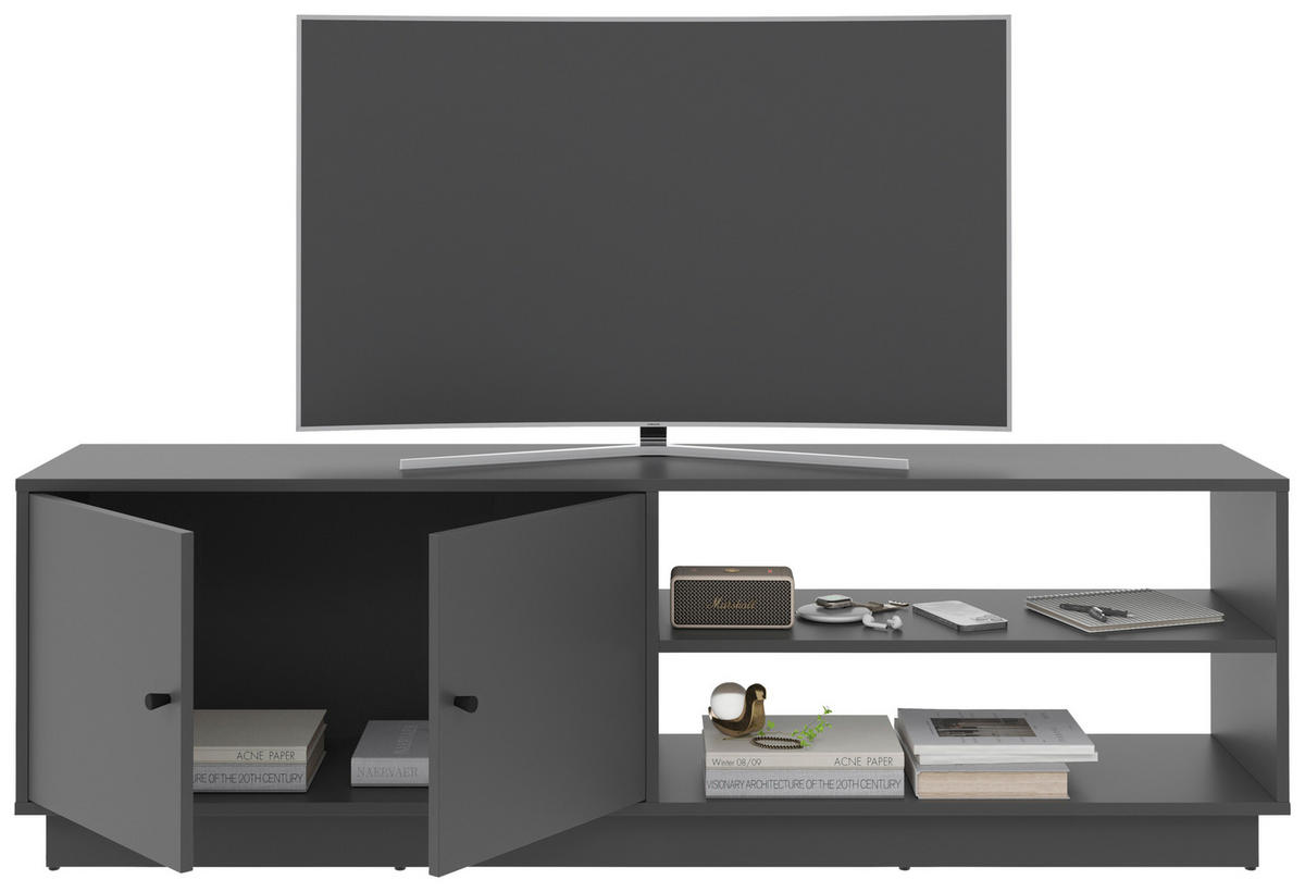 MEDIABÄNK i antracit  - antracit, Basics, trämaterial/plast (161/50/33,5cm) - Boxxx