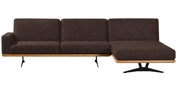 ECKSOFA in Flachgewebe Dunkelbraun  - Dunkelbraun/Schwarz, Natur, Holz/Textil (326/170cm) - Valnatura