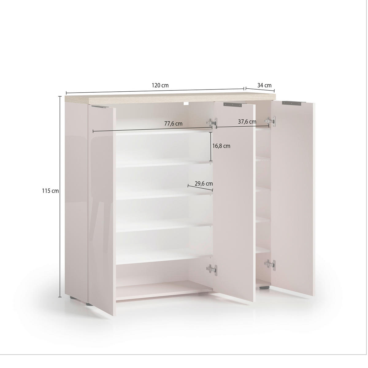 SCHUHSCHRANK Eichefarben, Kaschmir  - Kaschmir/Eichefarben, Design, Holzwerkstoff/Kunststoff (120/115/34cm) - Xora