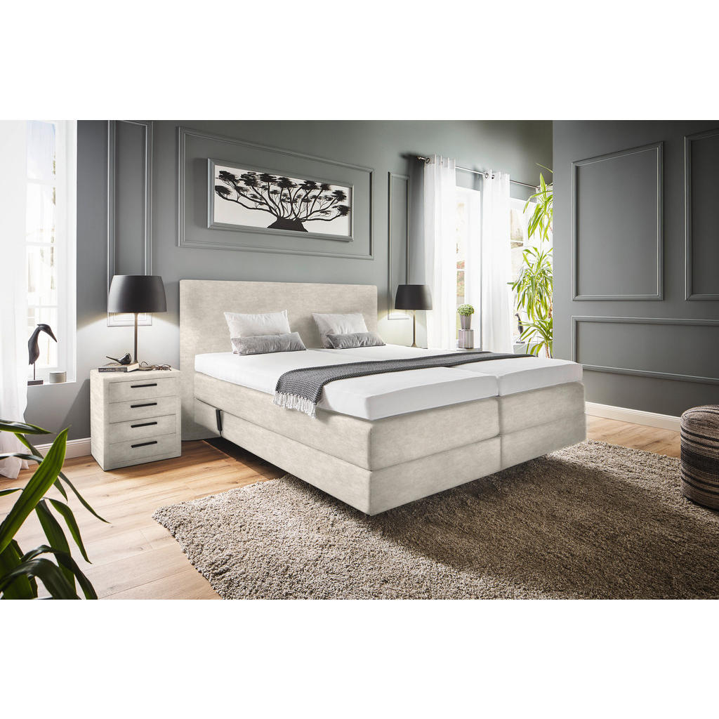 Thumbnail - Dieter Knoll Boxspringbett, Creme, Textil, H2 + H3, Höhe ca. 20 cm, 180x200 cm, gepolstertes Kopfteil, Stoffauswahl, Top...