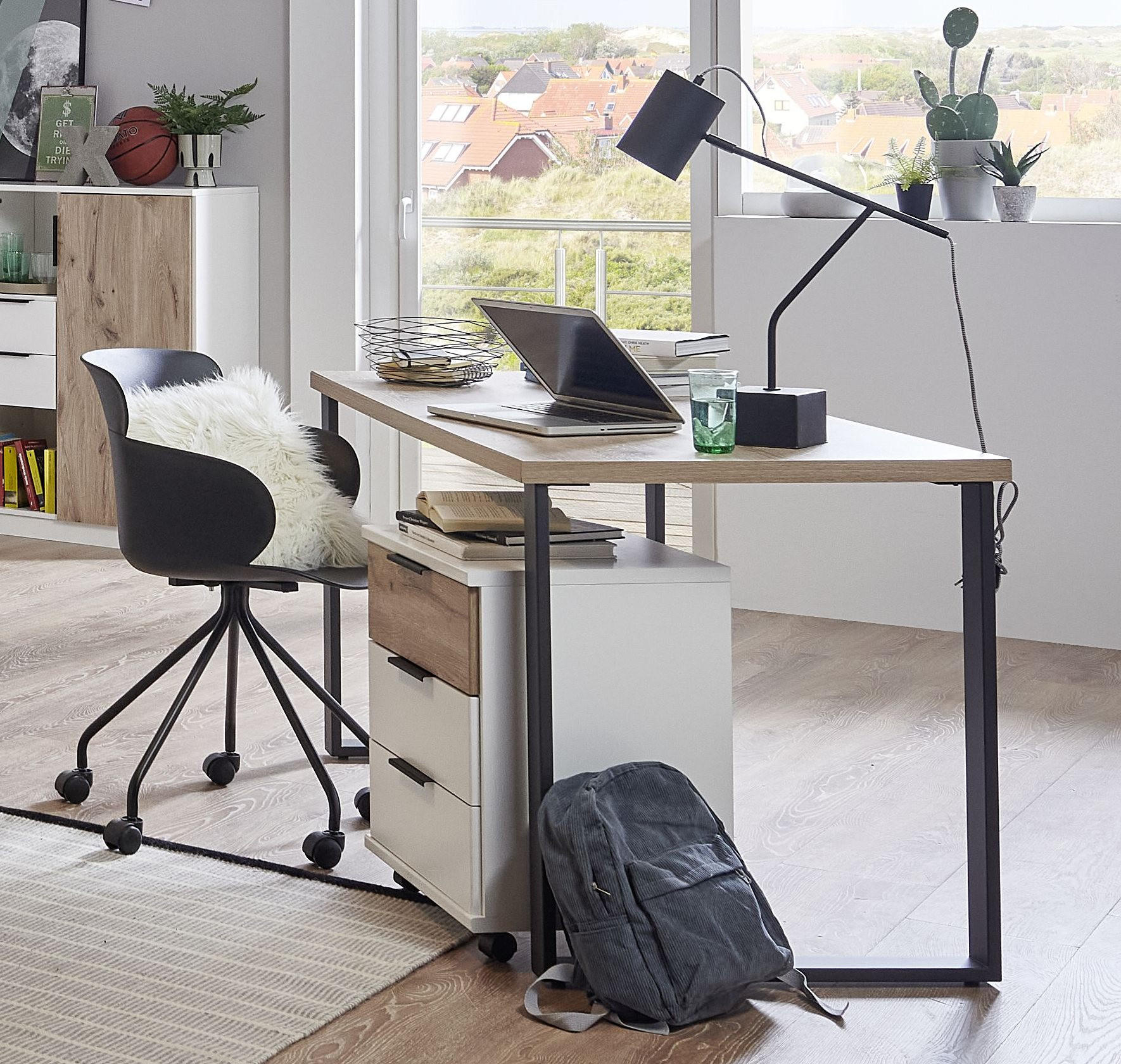JUGENDSCHREIBTISCH 140/70/75 cm  - Eichefarben/Schwarz, KONVENTIONELL, Holzwerkstoff/Metall (140/70/75cm) - Boxxx