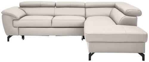 ECKSOFA Ecru Echtleder  - Ecru/Schwarz, Design, Leder/Metall (256/220cm) - Celina Home