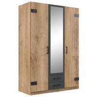 DREHTÜRENSCHRANK 135/199/58 cm 3-türig Graphitfarben, Plankeneiche  - Plankeneiche/Eichefarben, Design, Glas/Holzwerkstoff (135/199/58cm) - Carryhome