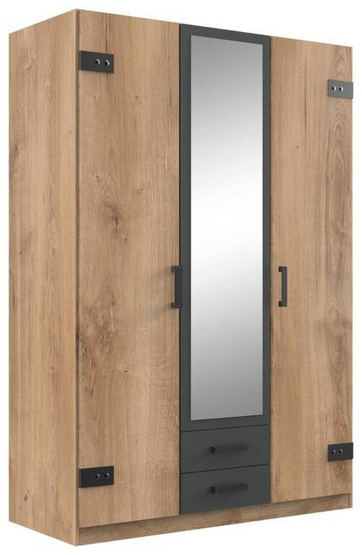 DREHTÜRENSCHRANK 135/199/58 cm 3-türig Graphitfarben, Plankeneiche  - Plankeneiche/Eichefarben, Design, Glas/Holzwerkstoff (135/199/58cm) - Carryhome
