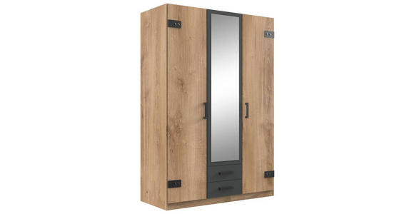 DREHTÜRENSCHRANK 135/199/58 cm 3-türig Graphitfarben, Plankeneiche - Plankeneiche/Eichefarben, Design, Glas/Holzwerkstoff (135/199/58cm) - Carryhome