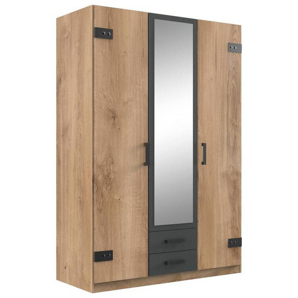 Stylife ŠATNÍ SKŘÍŇ SE ZRCADLEM, barvy grafitu, trámové dubové dřevo, 135/199/58 cm