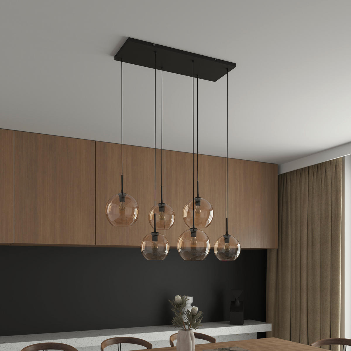 HÄNGELEUCHTE Amelie 97,5/42,5/150 cm   - Bernsteinfarben, Basics, Glas/Metall (97,5/42,5/150cm) - Novel