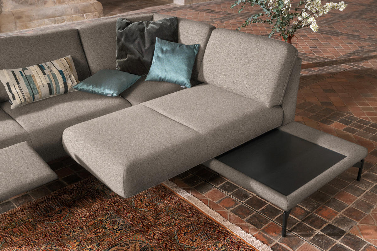 ECKSOFA in Flachgewebe, Struktur Hellbraun  - Hellbraun/Anthrazit, Design, Textil/Metall (254/230cm) - Johann Jakob
