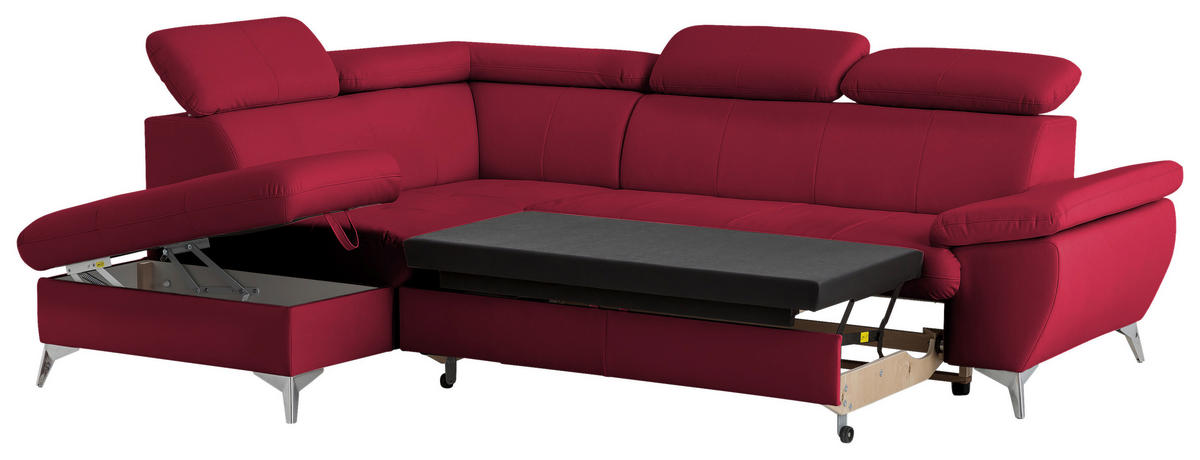 ECKSOFA in Lederlook Rot  - Chromfarben/Rot, KONVENTIONELL, Textil/Metall (209/256cm) - Livetastic