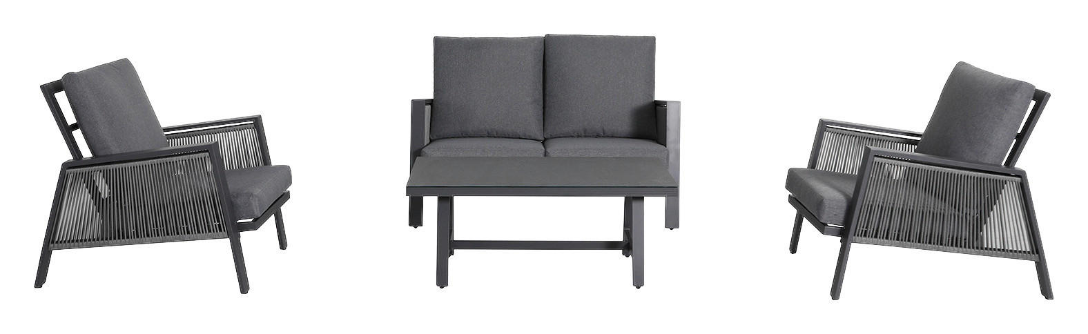 Thumbnail - Amatio Loungegarnitur, Anthrazit, Grau, Metall, Glas, Textil, 12-teilig, Füllung: Schaumstoff,Komfortschaum, eckig, Loun...