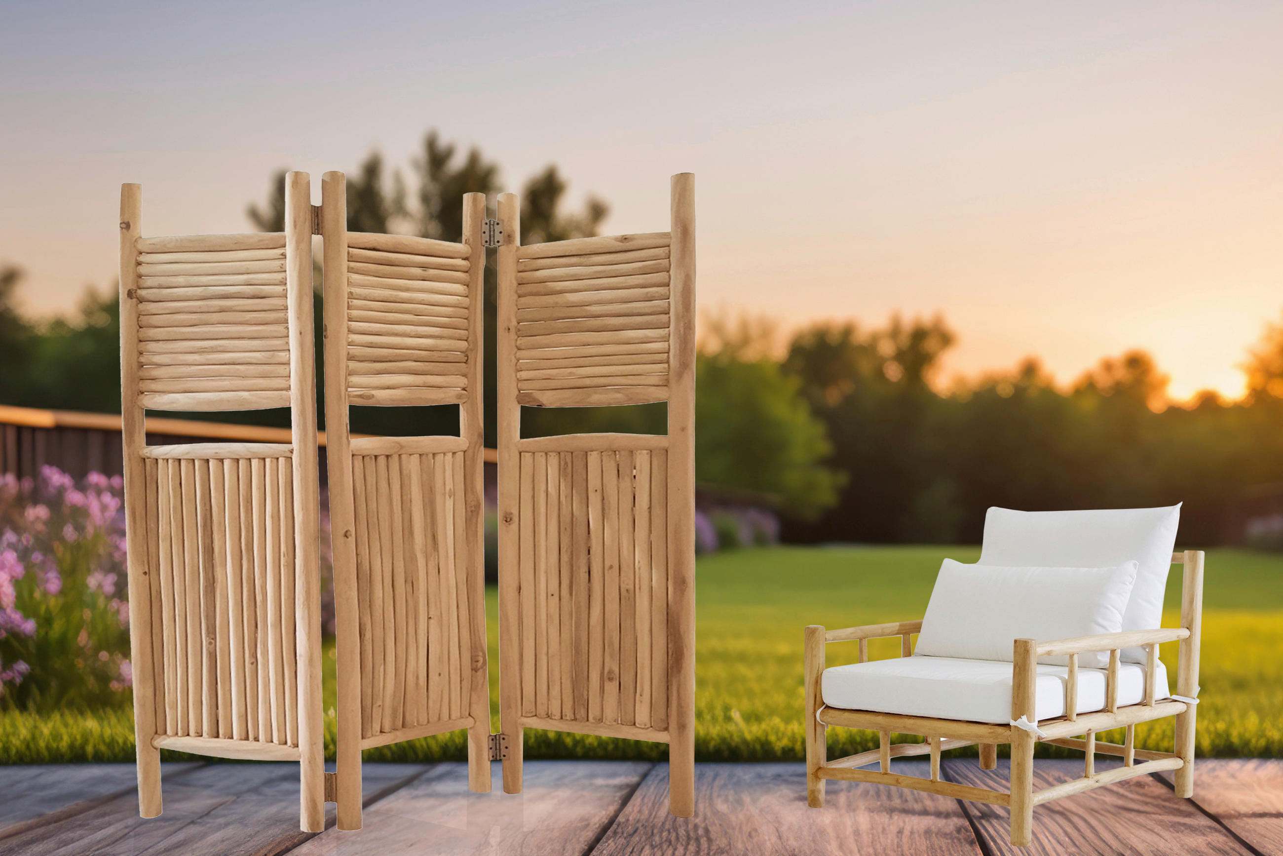 Gardenson Paravent Natur 275x180x21 cm
