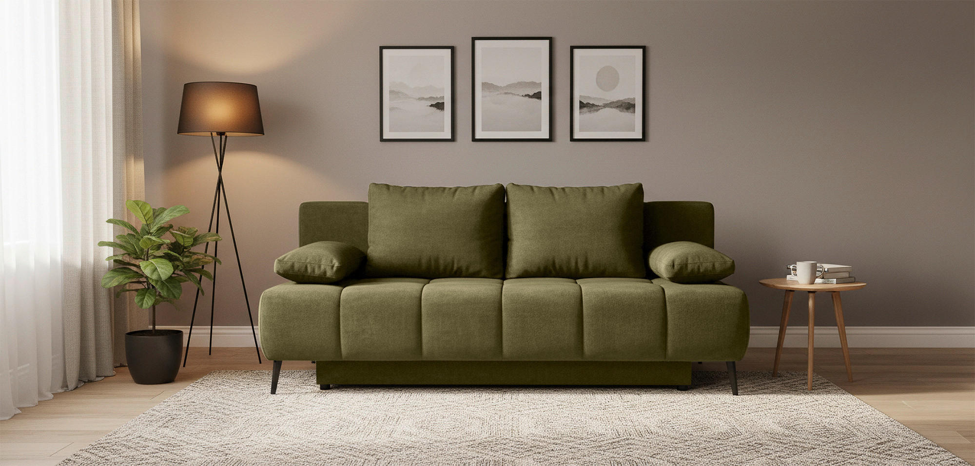 SCHLAFSOFA BOBBIO PLUS Velours Grün  inkl. Rückenkissen, Armlehnenkissen, Stauraum  - Schwarz/Grün, Design, Textil/Metall (204/90/95cm) - MID.YOU