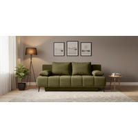 SCHLAFSOFA BOBBIO PLUS Velours Grün  inkl. Rückenkissen, Armlehnenkissen, Stauraum  - Schwarz/Grün, Design, Textil/Metall (204/90/95cm) - MID.YOU