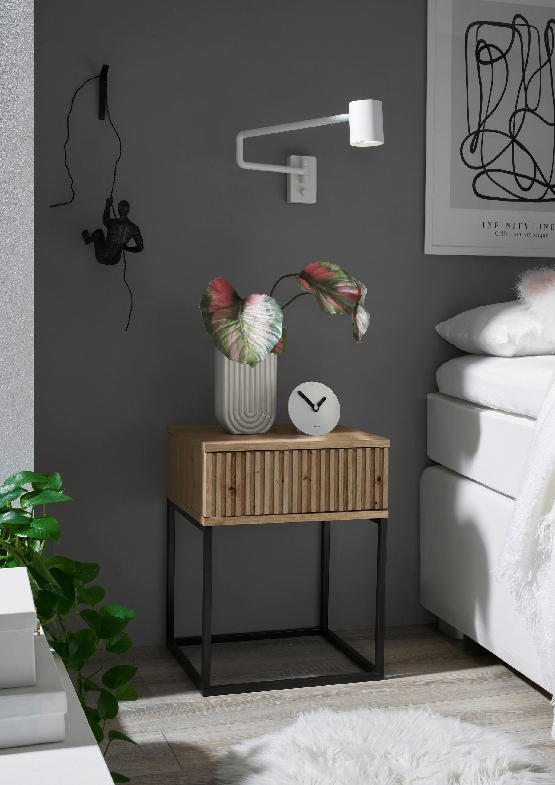 NACHTSCHRANK 40/52/38,5 cm  - Schwarz/Eiche Artisan, MODERN, Holzwerkstoff/Metall (40/52/38,5cm) - Livetastic
