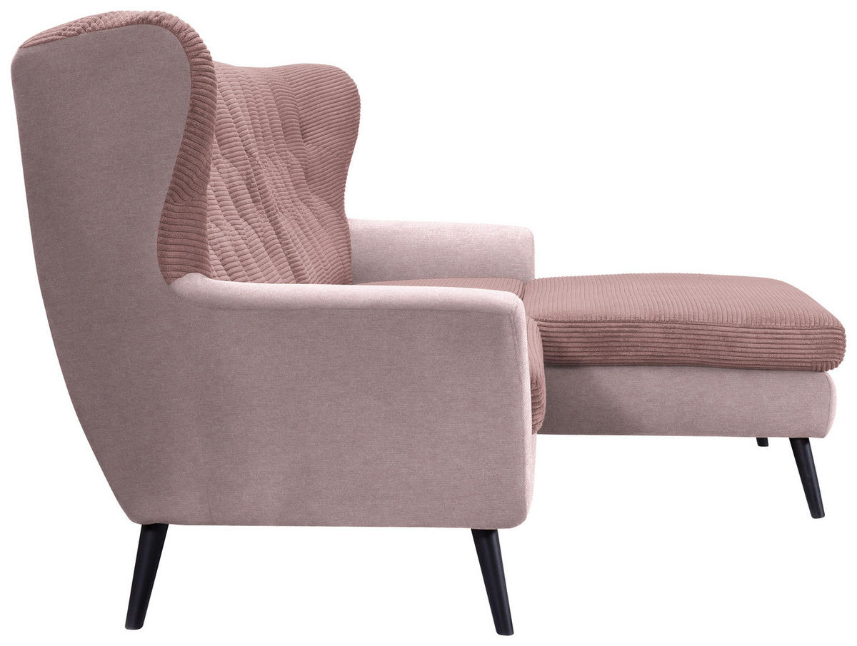 ECKSOFA Rosa Cord  - Schwarz/Rosa, Design, Holz/Textil (237/165cm) - Stylife