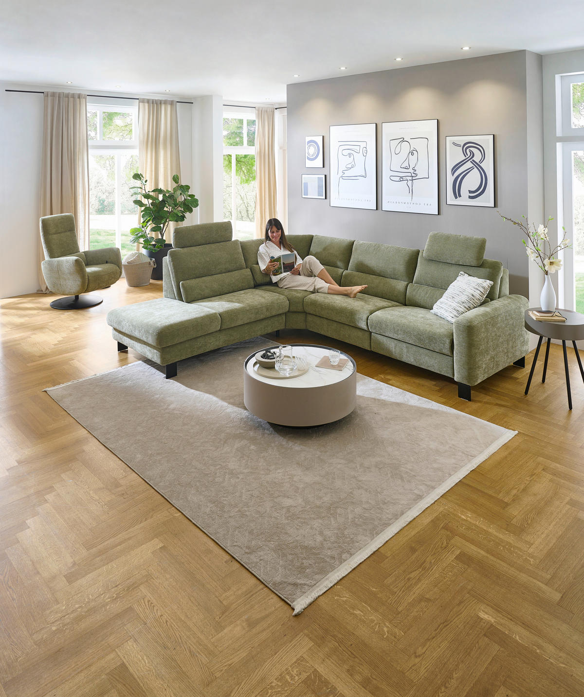 ECKSOFA Olivgrün Chenille  - Schwarz/Olivgrün, Design, Textil/Metall (248/285cm) - Beldomo Comfort