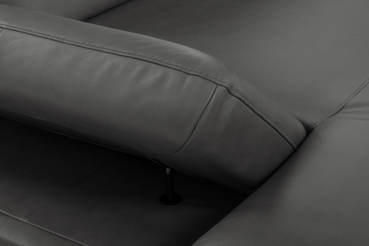 ECKSOFA Dunkelgrau Echtleder Rücken echt, Armteilverstellung, Kopfteilverstellung, Sitztiefenverstellung  - Dunkelgrau/Schwarz, Design, Leder/Metall (160/235cm) - Celina Home