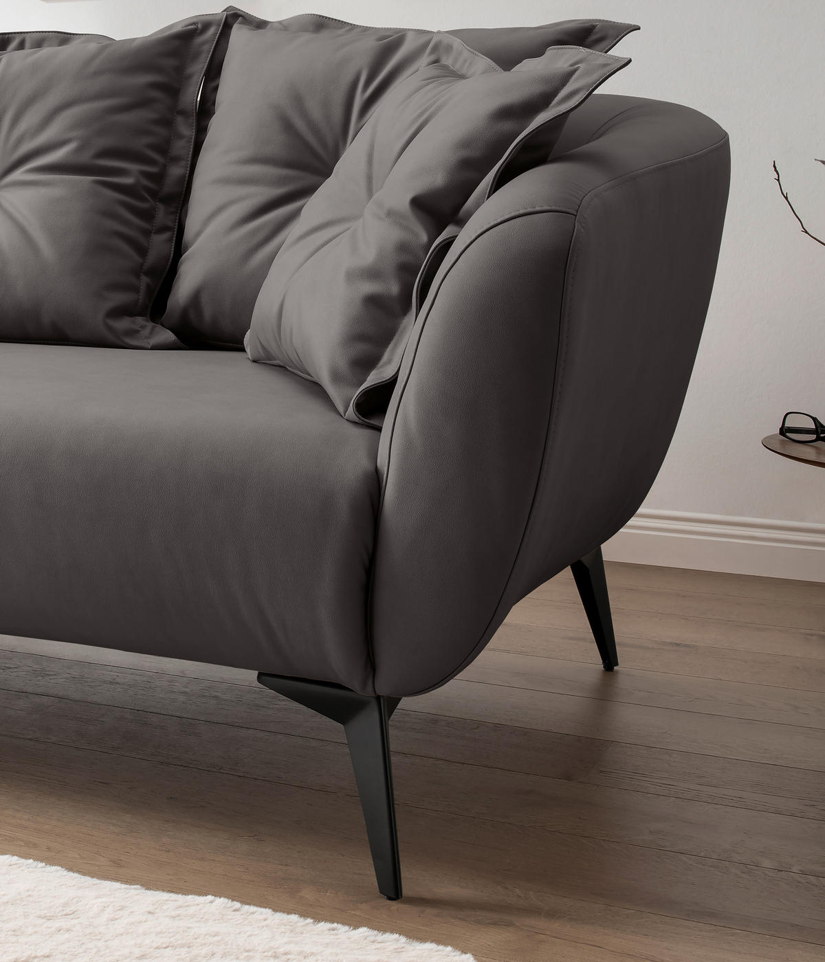 2,5-SITZER in Lederlook Anthrazit  - Anthrazit/Schwarz, Modern, Textil/Metall (196/94/103cm) - Livetastic