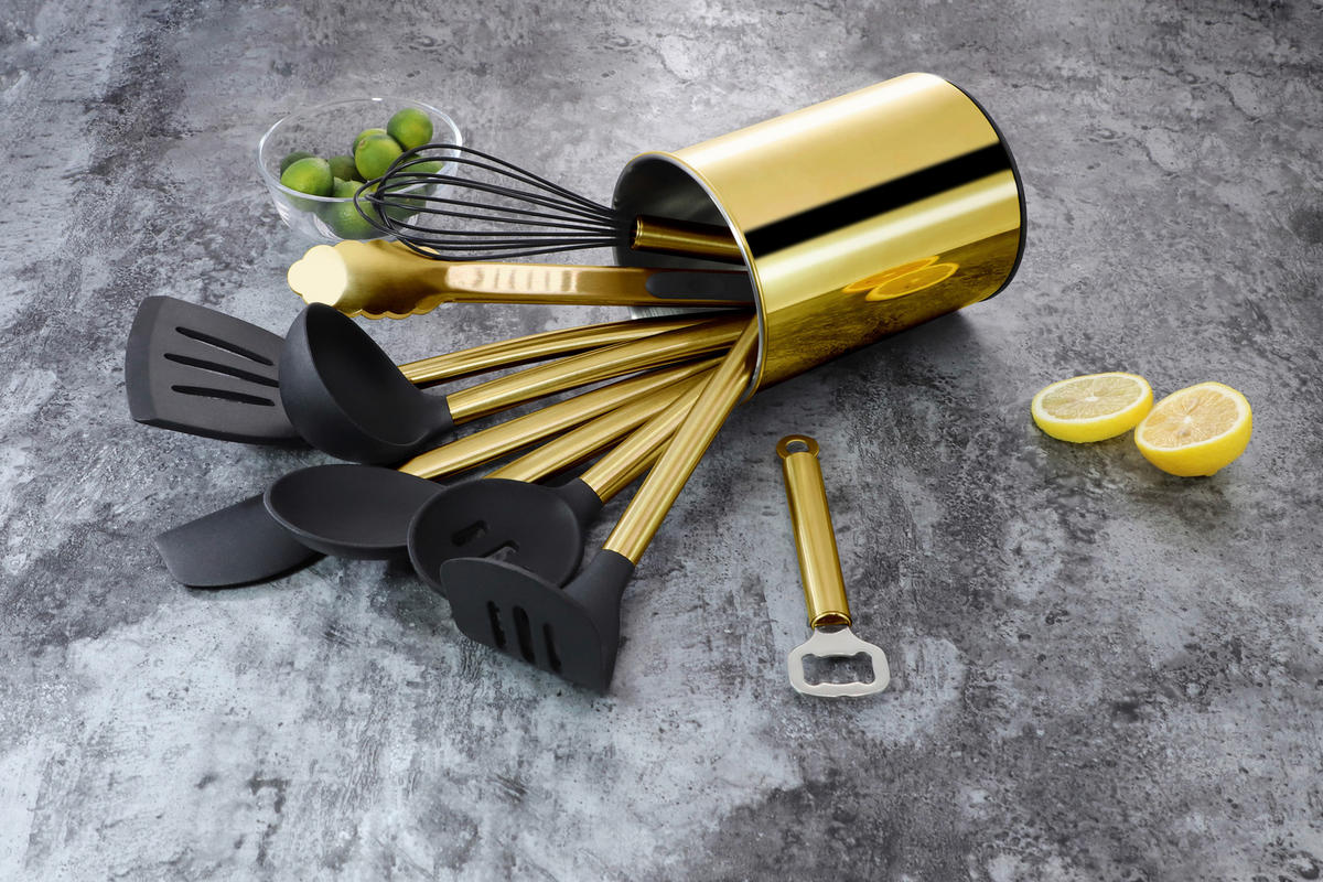 KÜCHENHELFERSET  - Goldfarben/Schwarz, Basics, Kunststoff/Metall (13cm) - Echtwerk