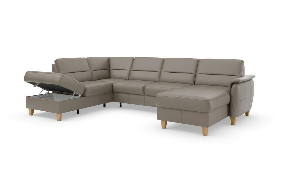 SEDACIA SÚPRAVA, textil, koža, sivá - sivá/farba duba, Basics, koža/drevo (212/308/163cm) - Sit & More