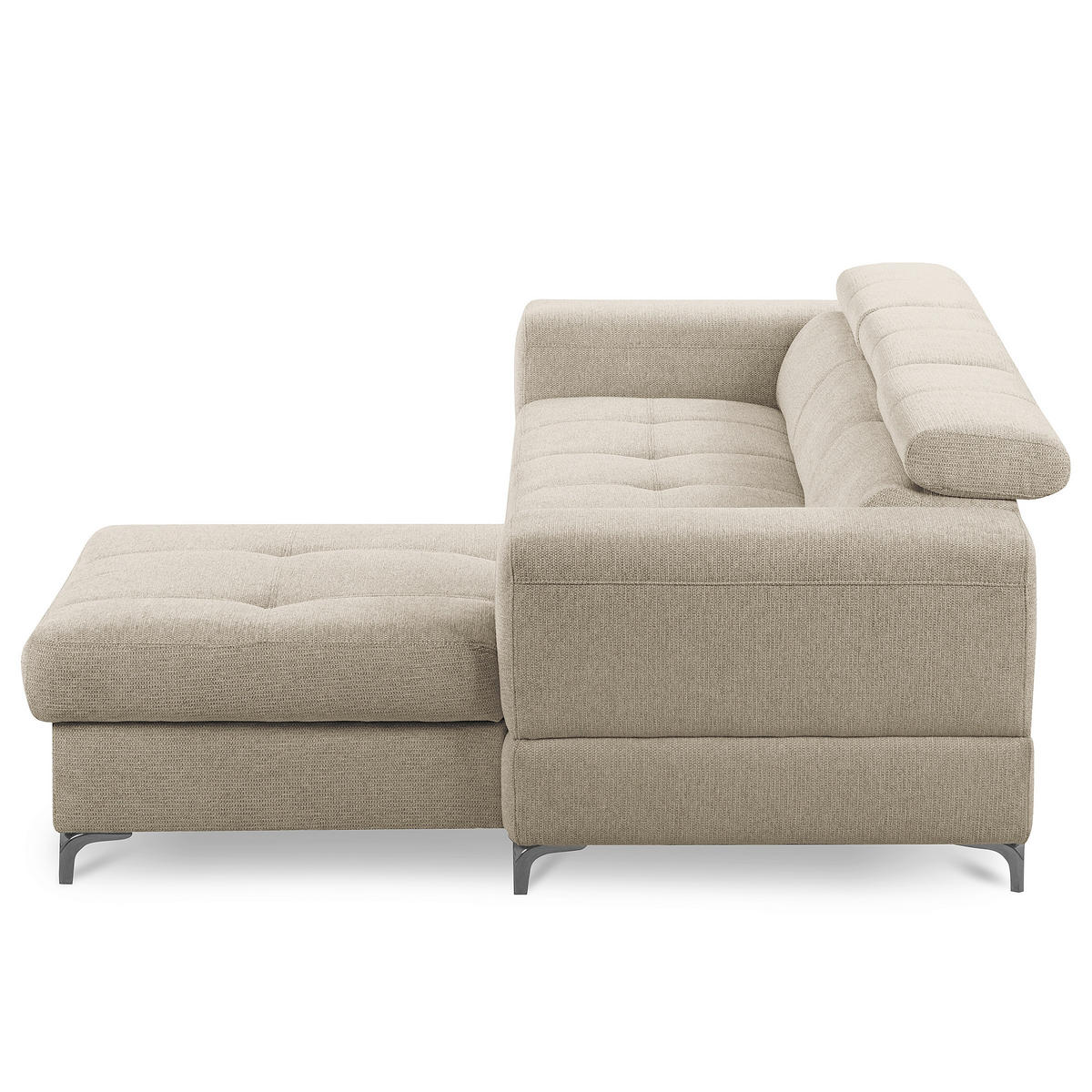 ECKSOFA TORINO Taupe Chenille Bettkasten, Kopfteilverstellung  - Taupe/Schwarzchrom, Design, Textil/Metall (247/173cm) - Livetastic