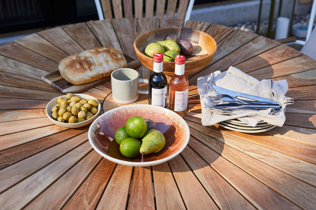 GARTENTISCHGRUPPE  - Weiß Hochglanz/Teakfarben, Natur, Holz/Metall (180/180/78cm) - Gardenson