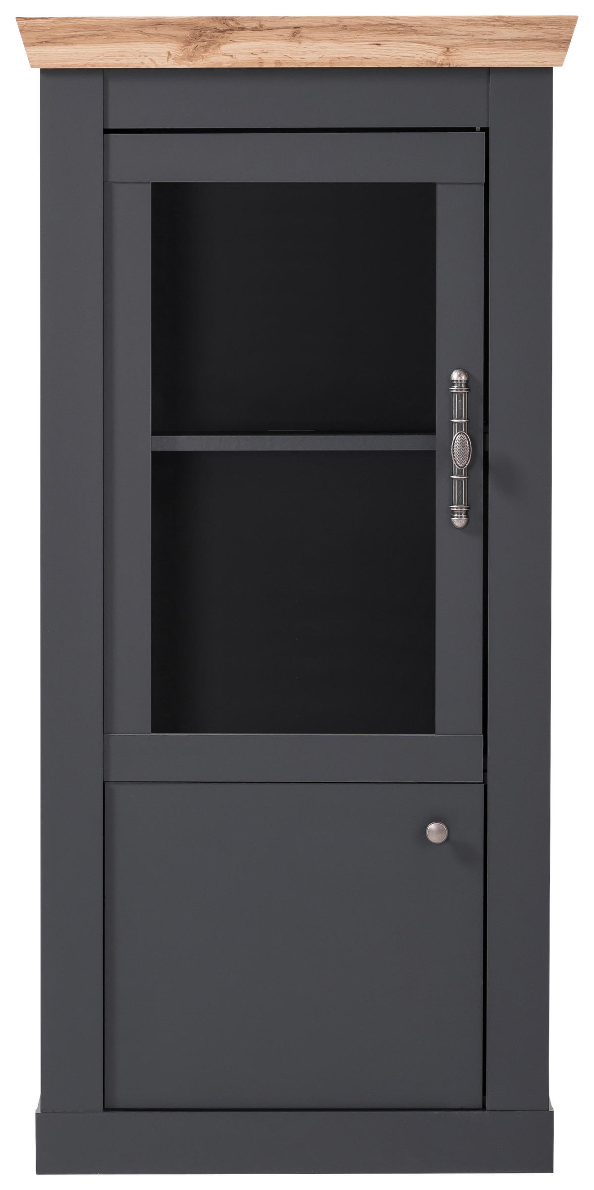 VITRINE in Anthrazit, Eiche Wotan  - Anthrazit/Silberfarben, Design, Holzwerkstoff/Metall (72/146/38cm) - MID.YOU