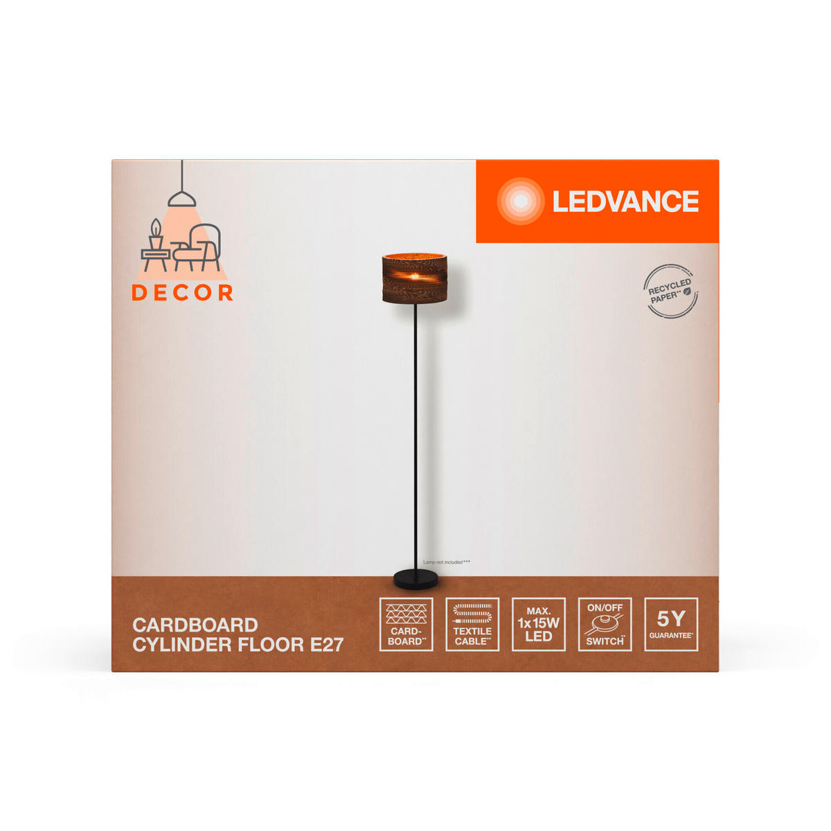 STEHLEUCHTE 30/160 cm    - Hellbraun/Schwarz, KONVENTIONELL, Karton/Metall (30/160cm) - Ledvance
