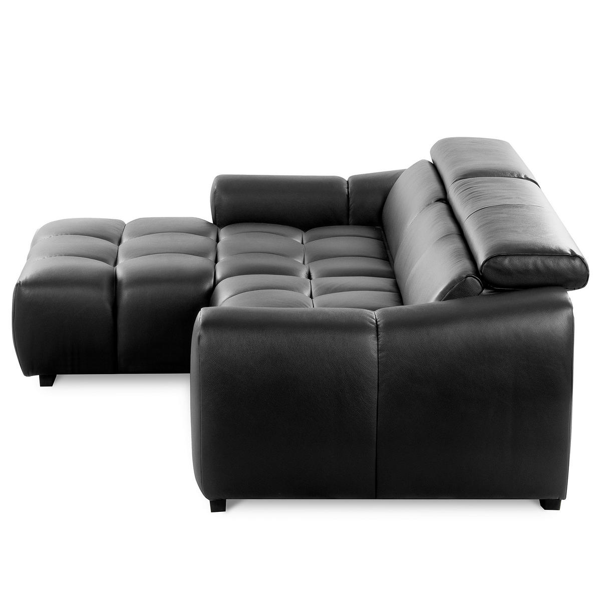 ECKSOFA AVEIRO Anthrazit Echtleder Bettkasten, Kopfteilverstellung, Sitzvorzug  - Anthrazit/Schwarz, Design, Leder/Kunststoff (177/274cm) - Livetastic