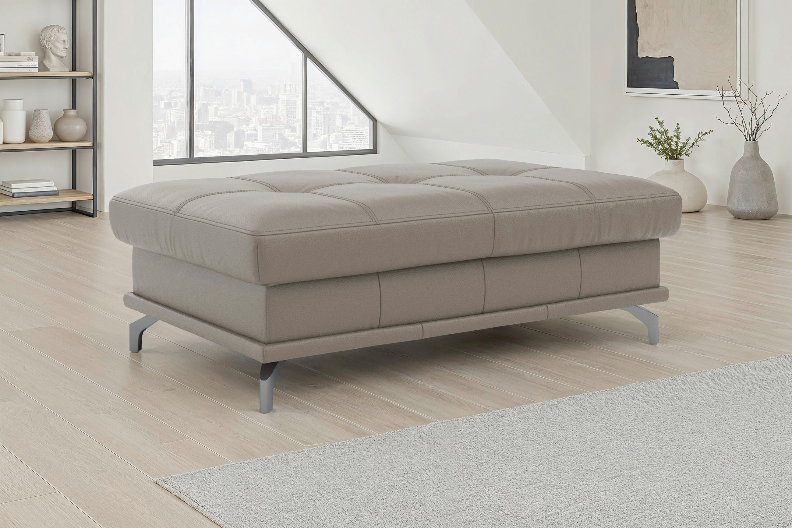 HOCKER COSTELLO E Echtleder Grau  - Schwarz/Grau, Basics, Leder/Metall (133/47/72cm) - Sit & More