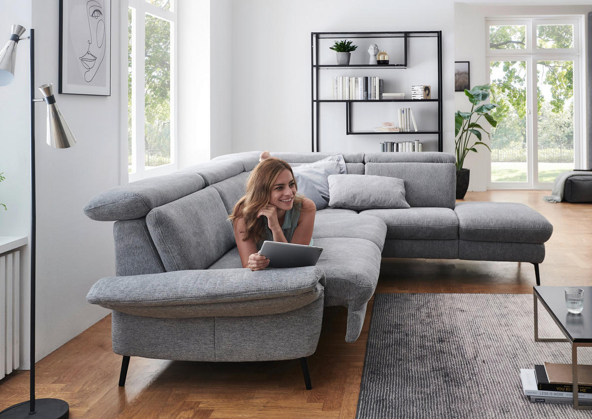 ECKSOFA in Struktur Grau  - Schwarz/Grau, Modern, Textil/Metall (275/235cm) - Cantus