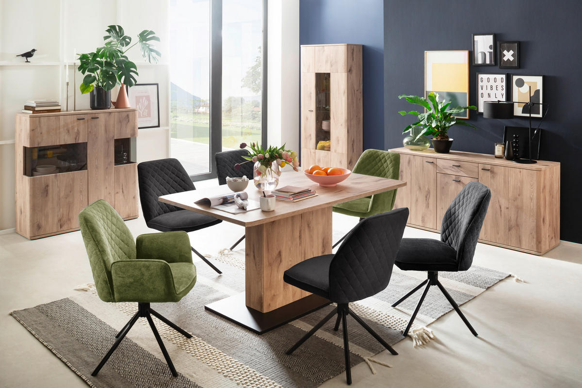 HIGHBOARD Asmara  in 119/120/37 cm  - Eichefarben/Anthrazit, Design, Glas/Holzwerkstoff (119/120/37cm) - MID.YOU