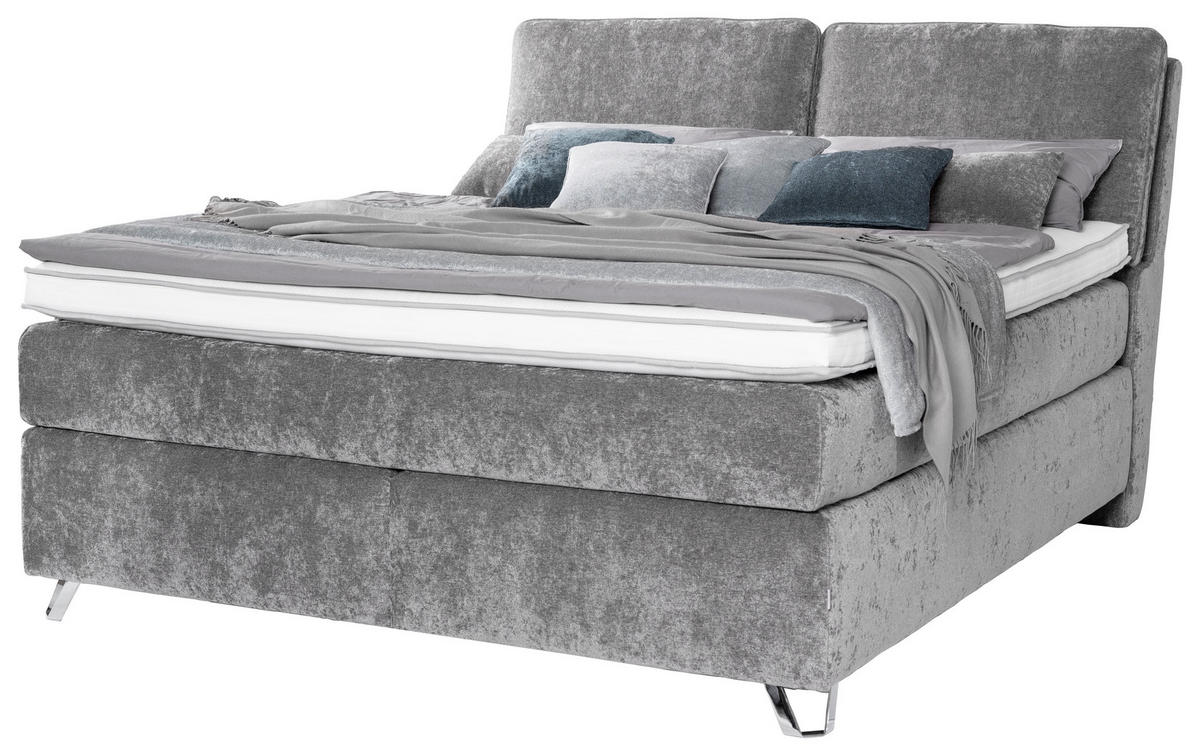 BOXSPRINGBETT 180/200 cm  in Grau  - Silberfarben/Grau, Konventionell, Textil (180/200cm) - Ambiente