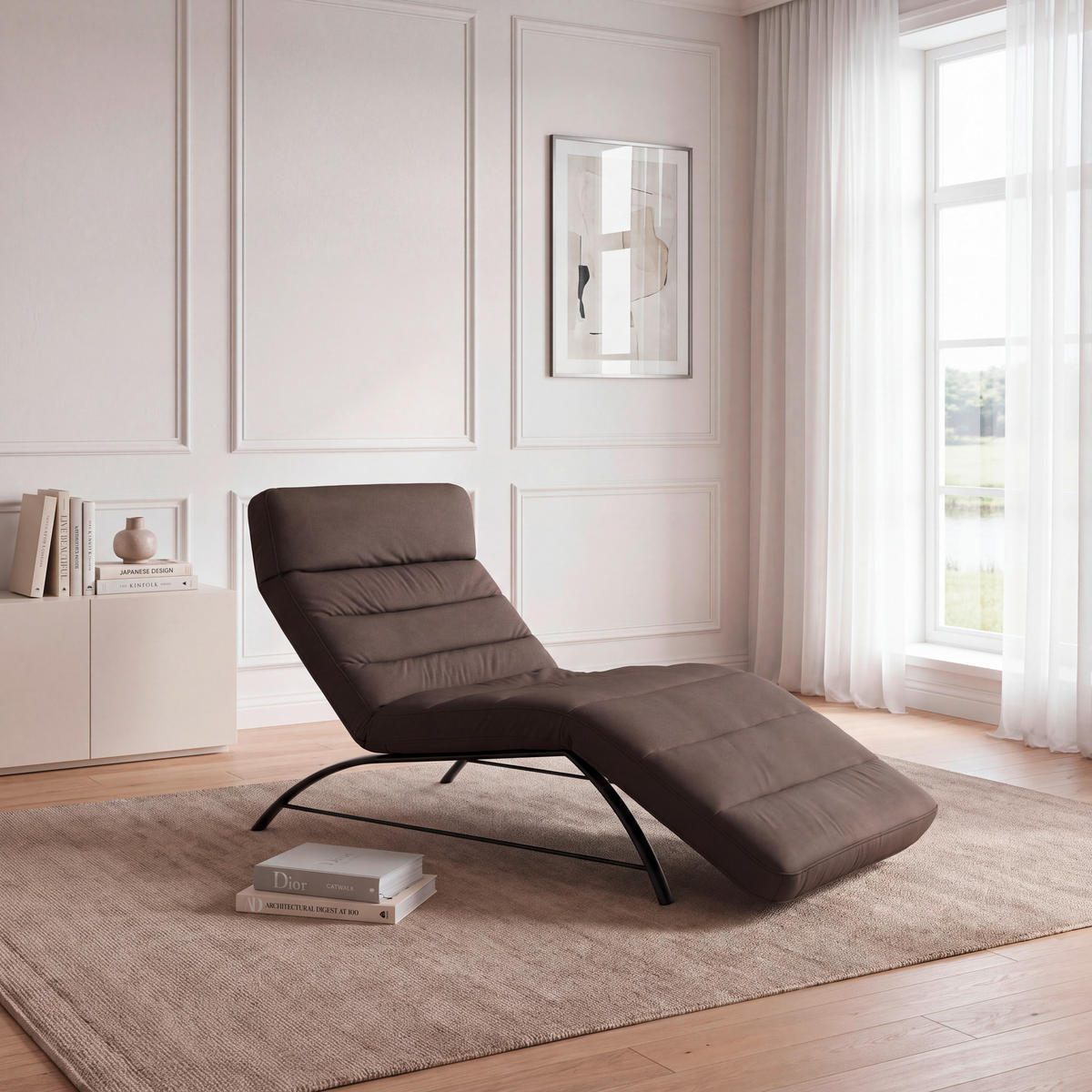RELAXLIEGE Mikrofaser Mokka  - Schwarz/Mokka, Design, Textil/Metall (95/91/170cm) - Chilliano