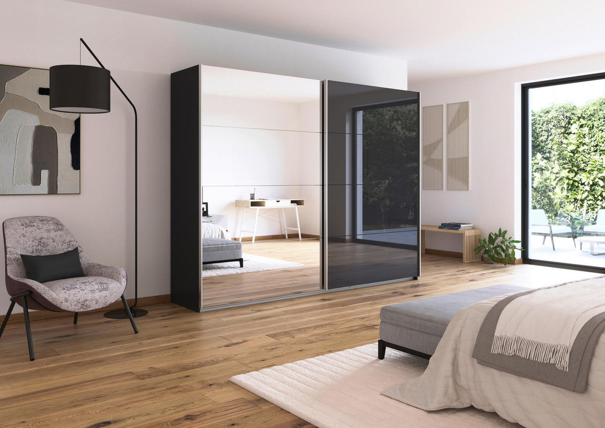 SCHWEBETÜRENSCHRANK  in Grau  - Alufarben/Grau, KONVENTIONELL, Glas/Holzwerkstoff (271/210/62cm) - Xora