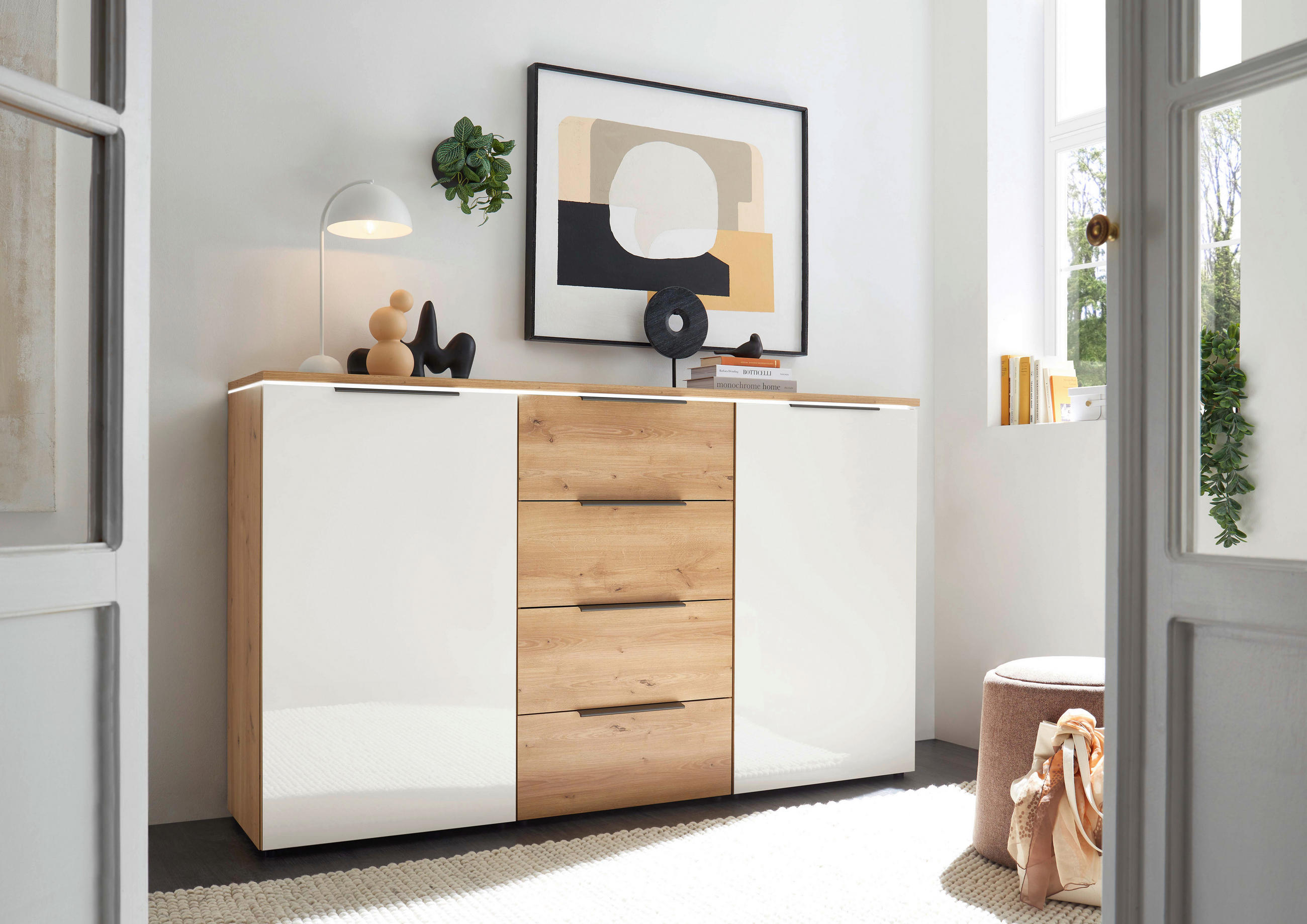 SIDEBOARD  in 180/104/43 cm  - Schieferfarben/Eiche Bianco, Basics, Glas/Holzwerkstoff (180/104/43cm) - Dieter Knoll