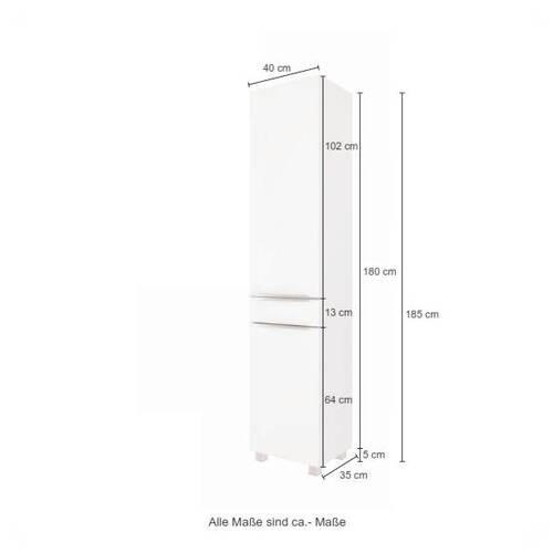 HOCHSCHRANK 40/180/35 cm  - Edelstahlfarben/Silberfarben, KONVENTIONELL, Holzwerkstoff/Kunststoff (40/180/35cm) - Xora