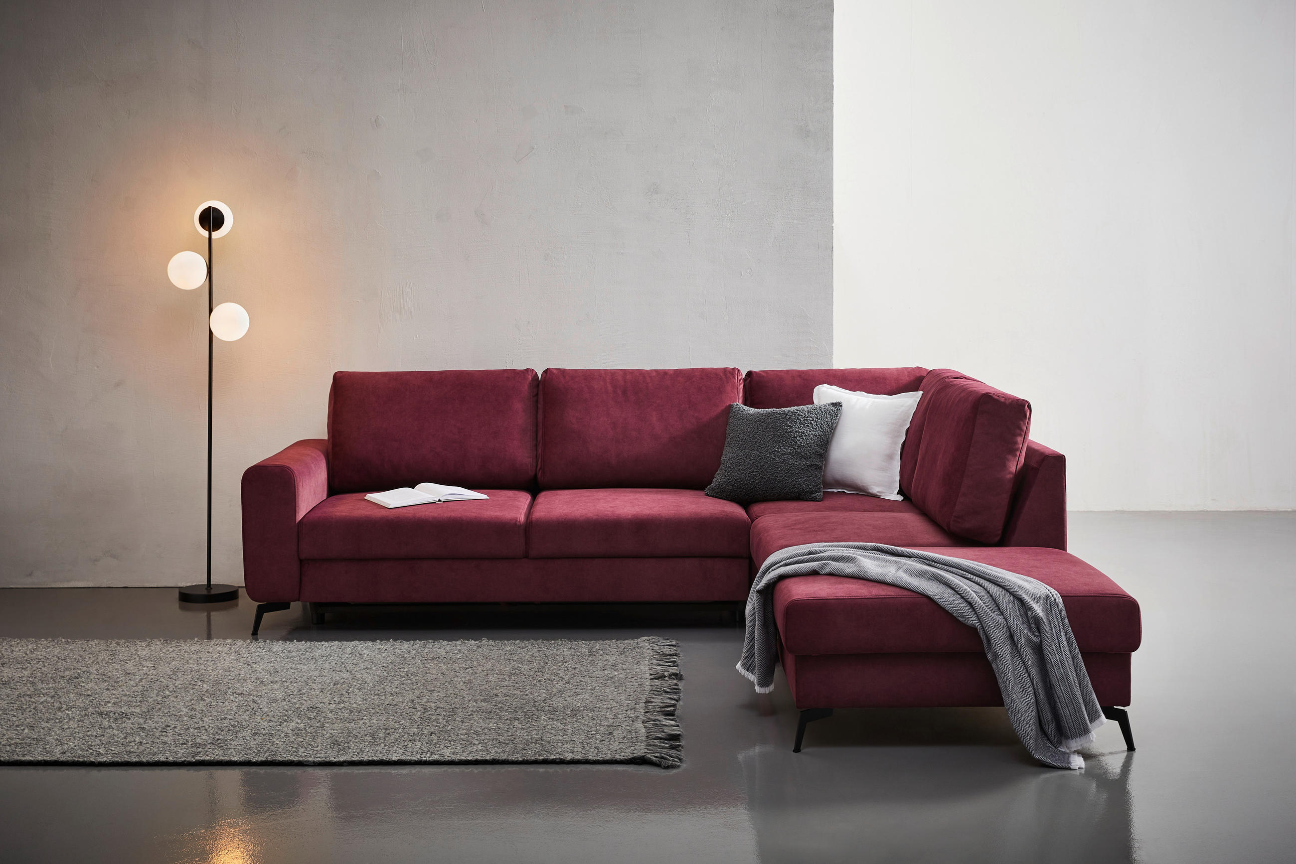 HÖRNSOFFA i chenille bordeaux  - bordeaux/svart, Klassisk, metall/textil (275/257cm) - MID.YOU