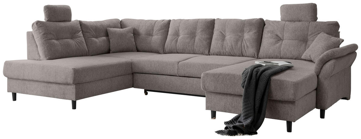 WOHNLANDSCHAFT in Chenille Graubraun  - Graubraun/Schwarz, Modern, Holz/Textil (206/338/176cm) - Livetastic