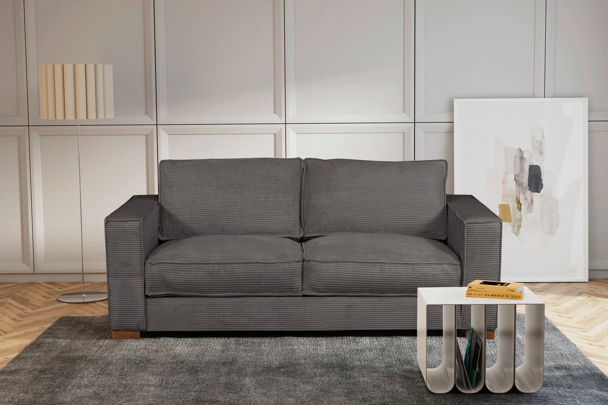 SCHLAFSOFA in Cord Grau  - Dunkelbraun/Grau, Design, Holz/Textil (203/85/99cm) - MID.YOU