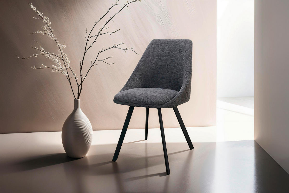 STUHL-SET 2 Stück  in Stahl Webstoff  - Anthrazit/Schwarz, Design, Textil/Metall (55/83/59cm) - MID.YOU