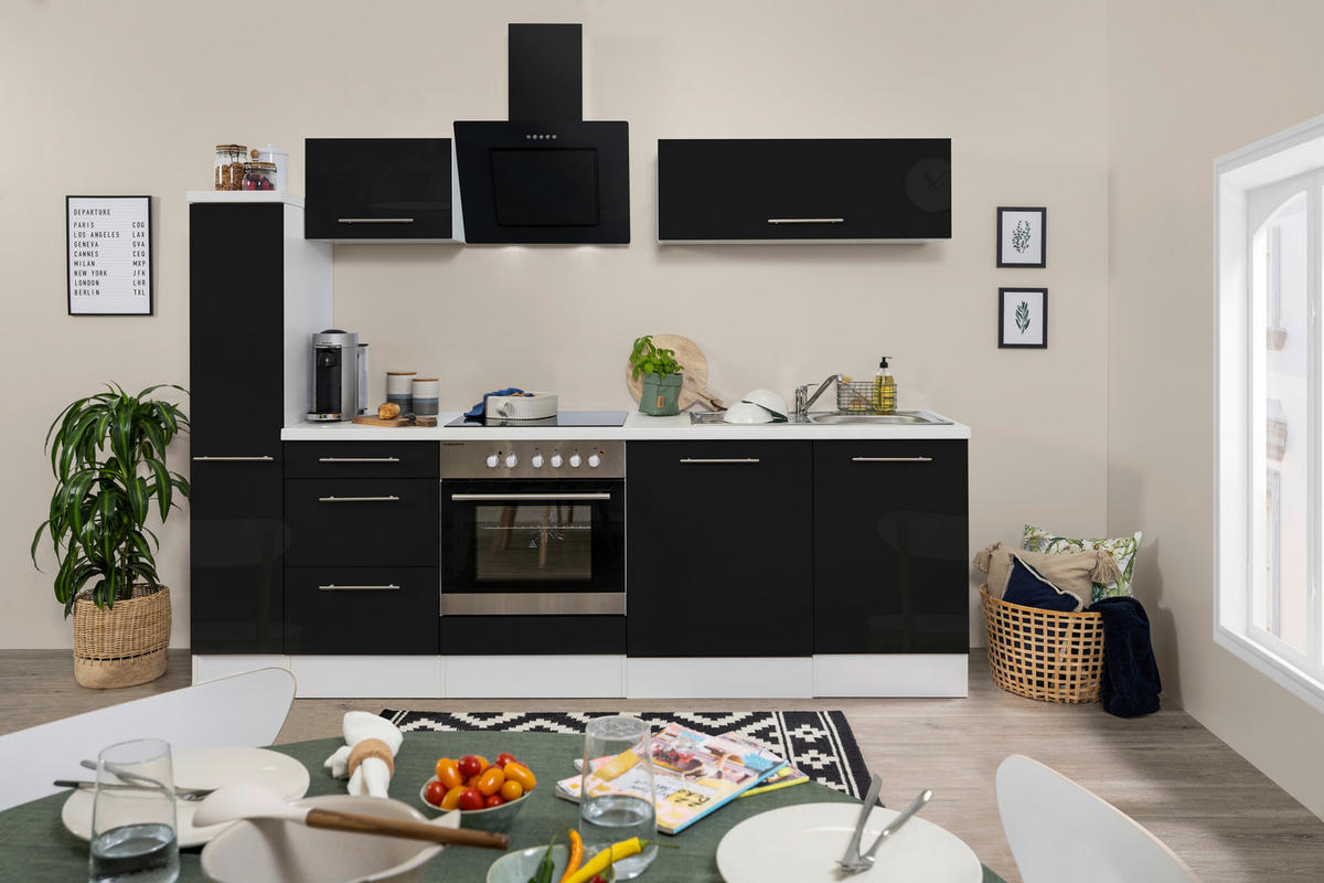 MODULKÖK 250 cm   i svart, vit  - vit/aluminiumfärg, Klassisk, trämaterial (250cm) - Respekta