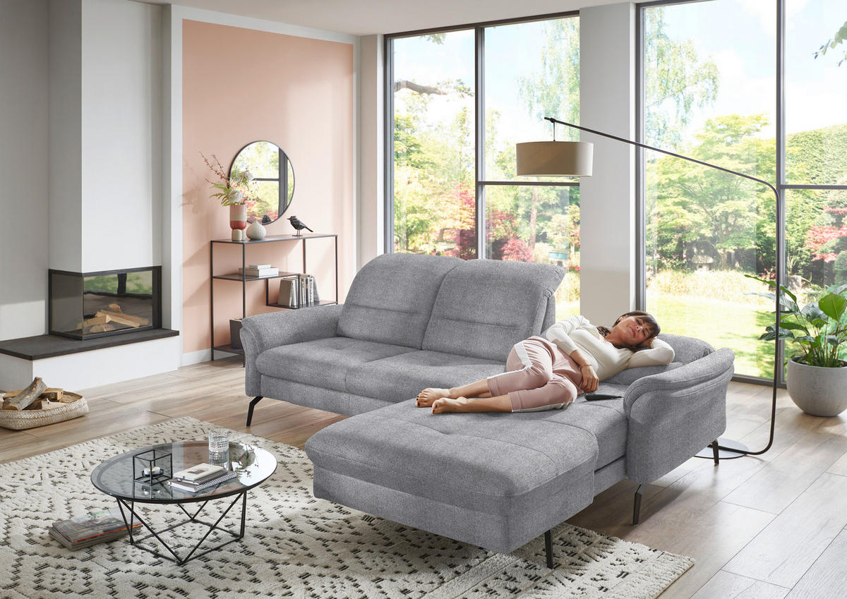 ECKSOFA in Flachgewebe Grau  - Schwarz/Grau, Konventionell, Textil/Metall (260/181cm) - Beldomo Speed