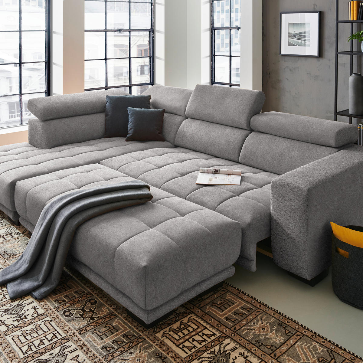 ECKSOFA in Mikrofaser Hellgrau  - Hellgrau/Schwarz, Design, Textil/Metall (207/301cm) - Xora